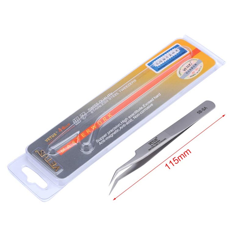 Vetus Tweezer Stainless Steel Non-magnetic Curved Pointed Tip Precision Eyelash Eyebrow Extensions Lashing Tool (5b-sa) - Image 2